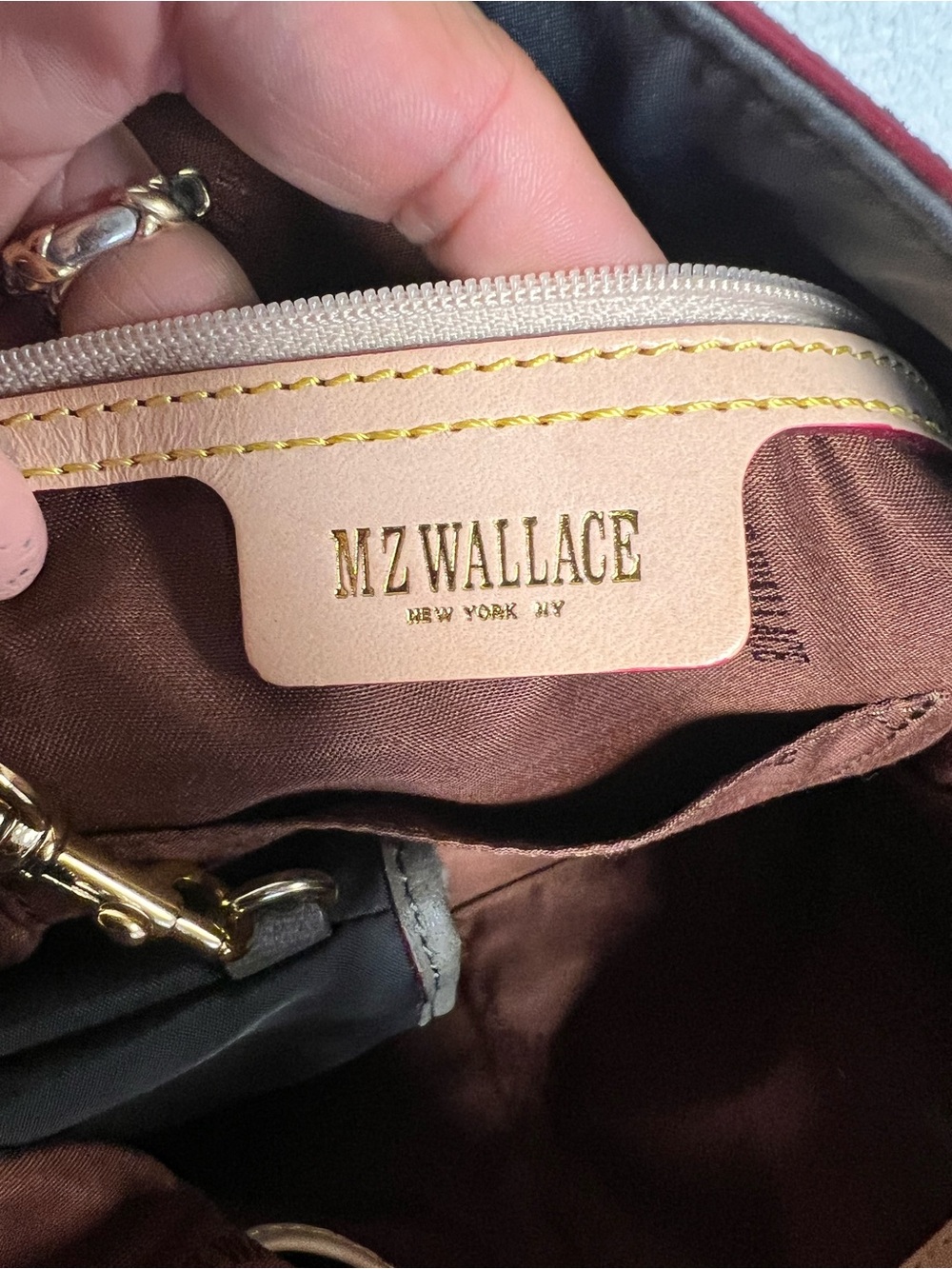 MZ Wallace Gray Nylon & Brown Leather Shoulder Bag with Tassel - Picture 8 of 8